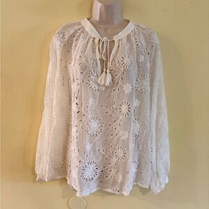 Johnny Was White Embroidered Blouse boho new with tags size xl cottagecore